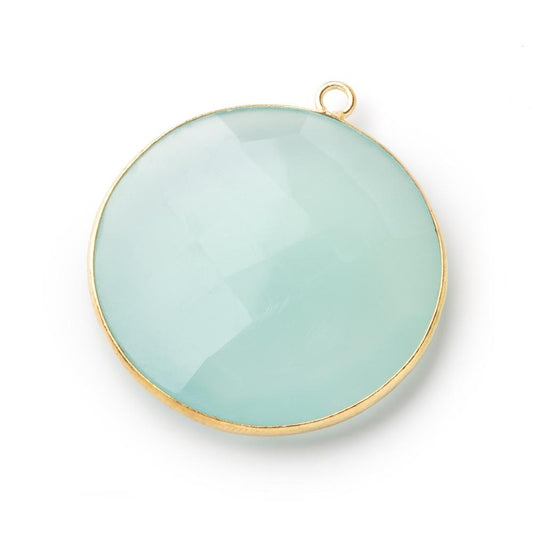 31mm Vermeil Bezel Seafoam Chalcedony Faceted Coin Pendant 1 Focal Bead
