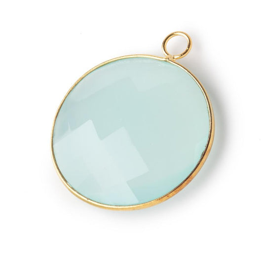 31mm Vermeil Bezel Seafoam Chalcedony Faceted Coin Pendant 1 piece