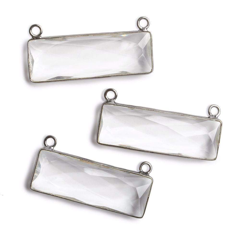 31x11mm Black Gold Bezel Crystal Quartz Bar 2 ring Connector East West 1 piece