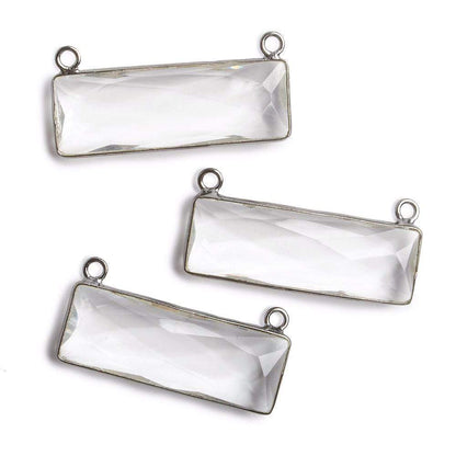 31x11mm Black Gold Bezel Crystal Quartz Bar 2 ring Connector East West 1 piece