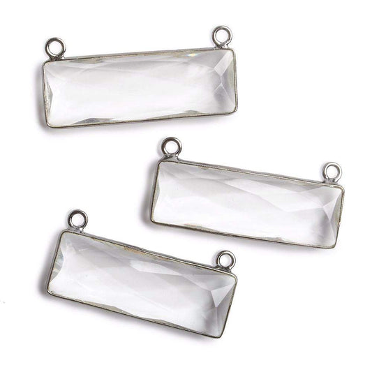 31x11mm Black Gold Bezel Crystal Quartz Bar 2 ring Connector East West 1 piece