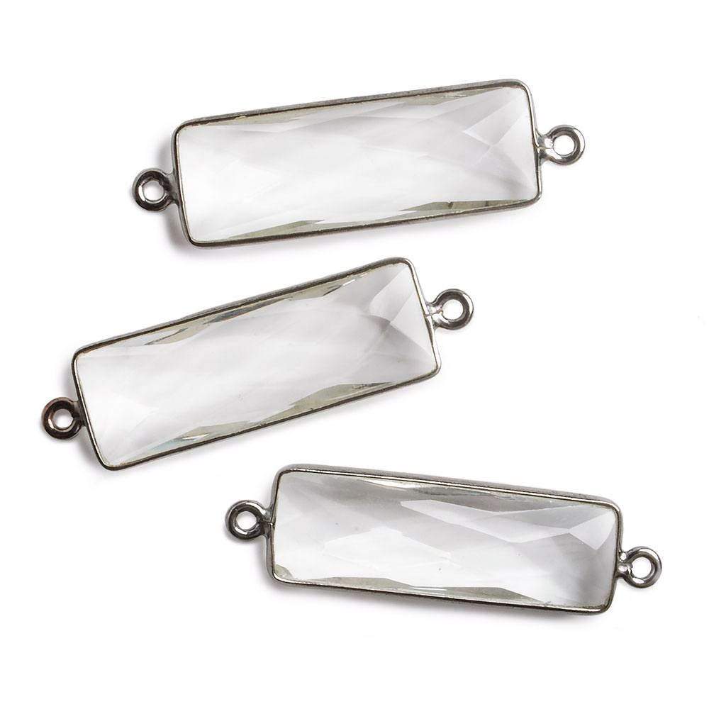 31x11mm Black Gold Bezel Crystal Quartz Bar 2 ring Connector North South 1 pc