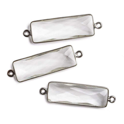 31x11mm Black Gold Bezel Crystal Quartz Bar 2 ring Connector North South 1 pc