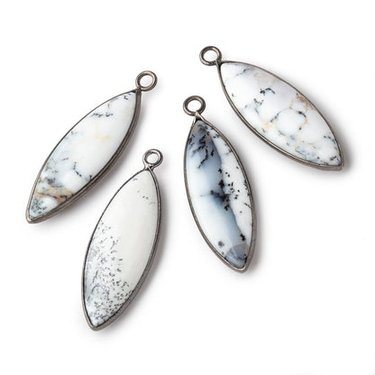 31x11mm Black Gold Bezel Dendritic Opal Plain Marquise Pendant 1 piece