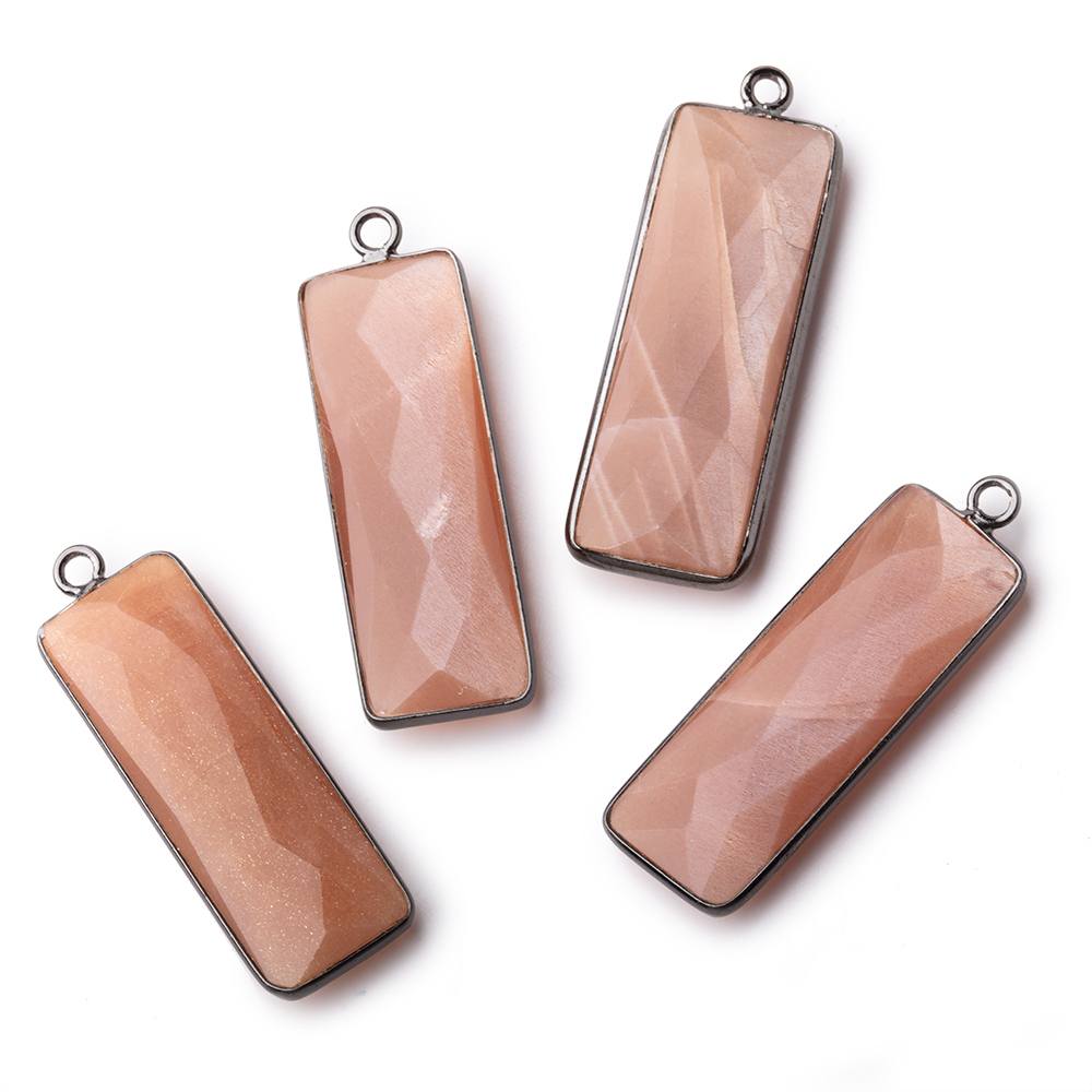 31x11mm Black Gold Bezel Peach Moonstone Bar 1 ring pendant 1 piece