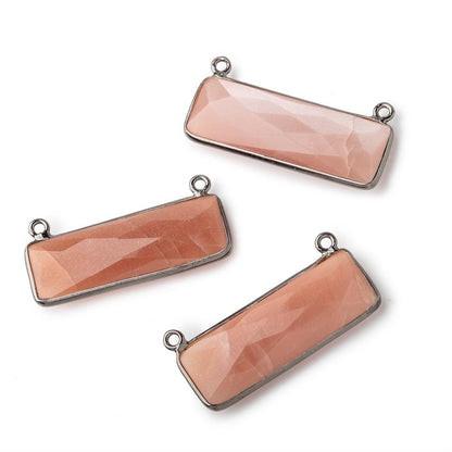 31x11mm Black Gold Bezel Peach Moonstone Bar 2 ring Connector East West 1 pc