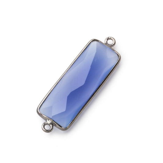 31x11mm Black Gold Bezel Santorini Blue Chalcedony Bar 2 ring Connector North South 1 pc