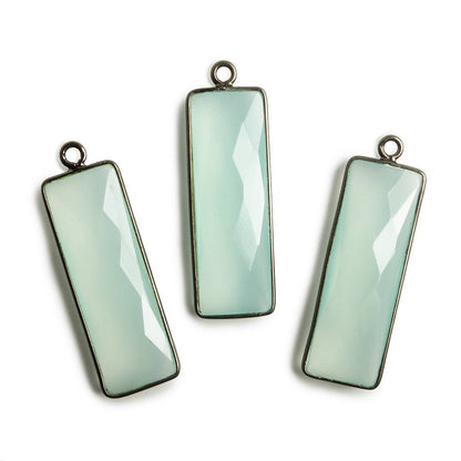 31x11mm Black Gold Bezel Seafoam Chalcedony Bar 1 ring pendant 1 piece