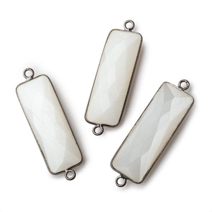 31x11mm Black Gold Bezel White Moonstone Bar 2 ring Connector North South 1 pc
