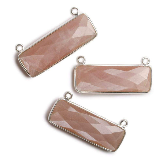 31x11mm Silver Bezel Chocolate Moonstone Bar 2 ring Connector East West 1 pc