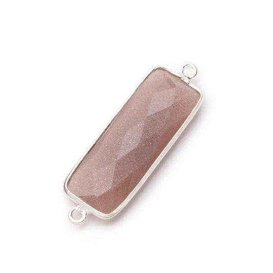 31x11mm Silver Bezel Chocolate Moonstone Bar 2 ring Connector North South 1 pc