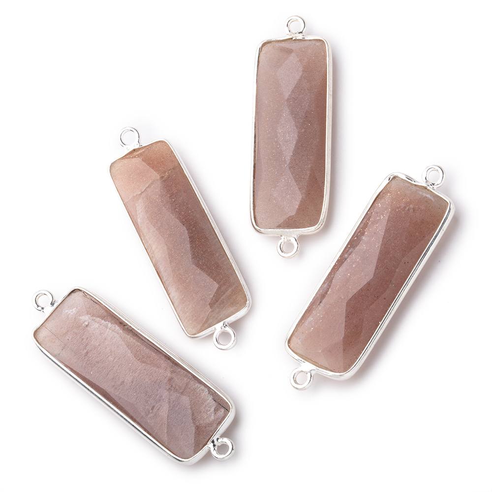 31x11mm Silver Bezel Chocolate Moonstone Bar 2 ring Connector North South 1 pc