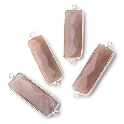 31x11mm Silver Bezel Chocolate Moonstone Bar 2 ring Connector North South 1 pc