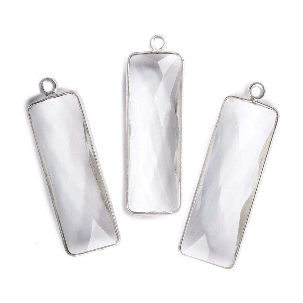 31x11mm Silver Bezel Crystal Quartz Bar 1 ring pendant 1 piece