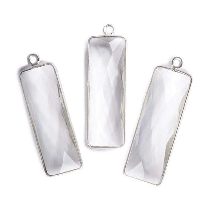 31x11mm Silver Bezel Crystal Quartz Bar 1 ring pendant 1 piece