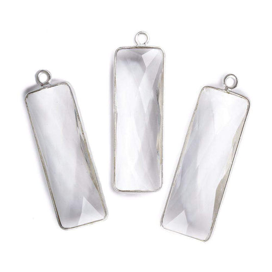 31x11mm Silver Bezel Crystal Quartz Bar 1 ring pendant 1 piece