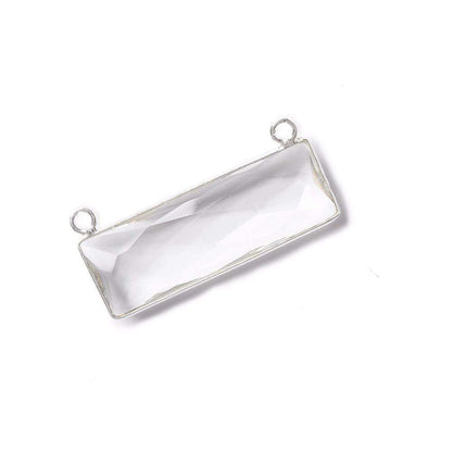 31x11mm Silver Bezel Crystal Quartz Bar 2 ring Connector East West 1 piece
