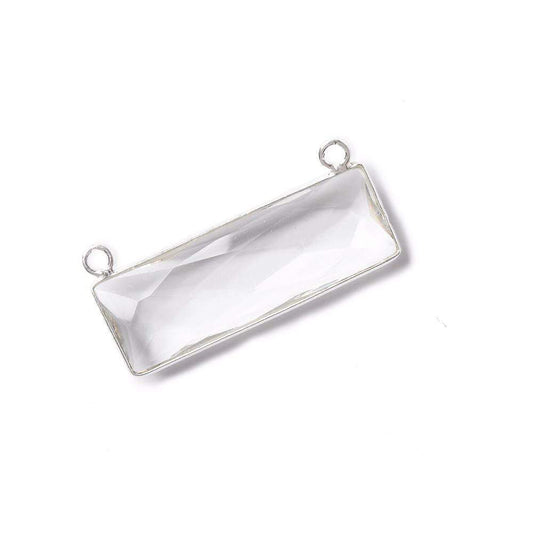 31x11mm Silver Bezel Crystal Quartz Bar 2 ring Connector East West 1 piece