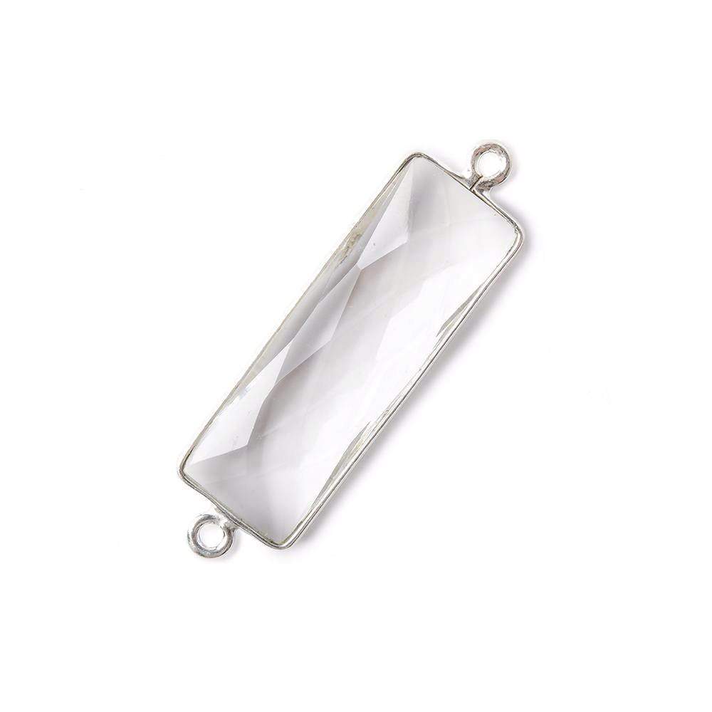 31x11mm Silver Bezel Crystal Quartz Bar 2 ring Connector North South 1 piece