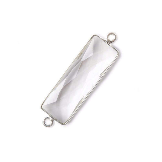 31x11mm Silver Bezel Crystal Quartz Bar 2 ring Connector North South 1 piece