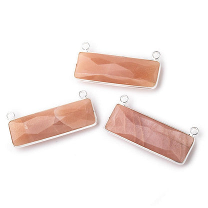 31x11mm Silver Bezel Dark Peach Moonstone Bar 2 ring Connector East West 1 pc