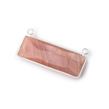 31x11mm Silver Bezel Dark Peach Moonstone Bar 2 ring Connector East West 1 pc