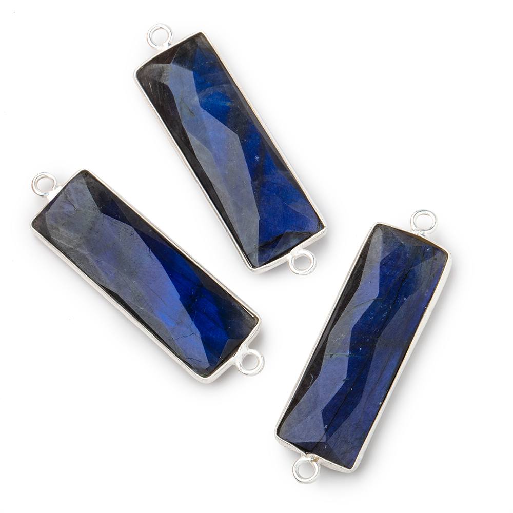 31x11mm Silver Bezel Labradorite Bar 2 ring Connector North South 1 piece