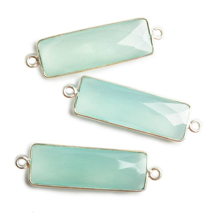 31x11mm Silver Bezel Light Seafoam Chalcedony Bar 2 ring Connector North South 1 pc