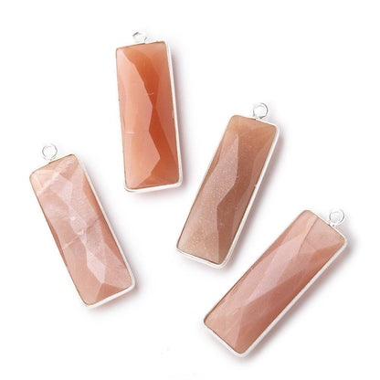 31x11mm Silver Bezel Peach Moonstone Bar 1 ring pendant 1 piece