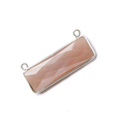 31x11mm Silver Bezel Peach Moonstone Bar 2 ring Connector East West 1 pc