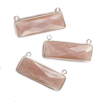 31x11mm Silver Bezel Peach Moonstone Bar 2 ring Connector East West 1 pc