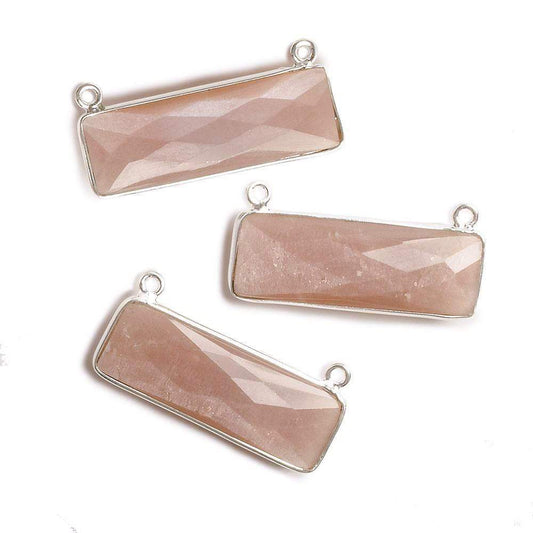 31x11mm Silver Bezel Peach Moonstone Bar 2 ring Connector East West 1 pc
