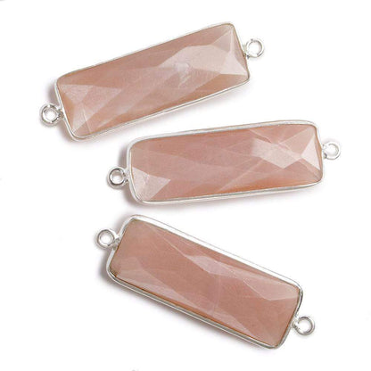 31x11mm Silver Bezel Peach Moonstone Bar 2 ring Connector North South 1 pc