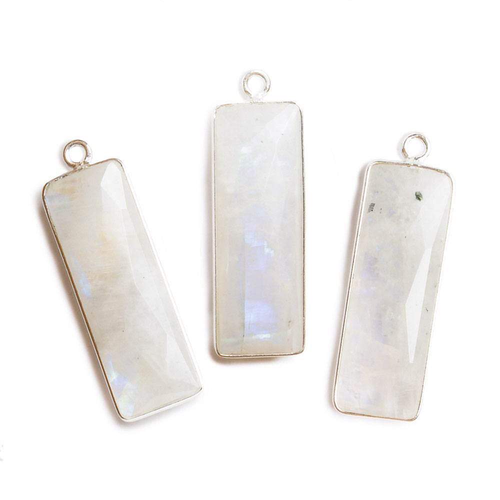 31x11mm Silver Bezel Rainbow Moonstone Bar 1 ring pendant 1 piece