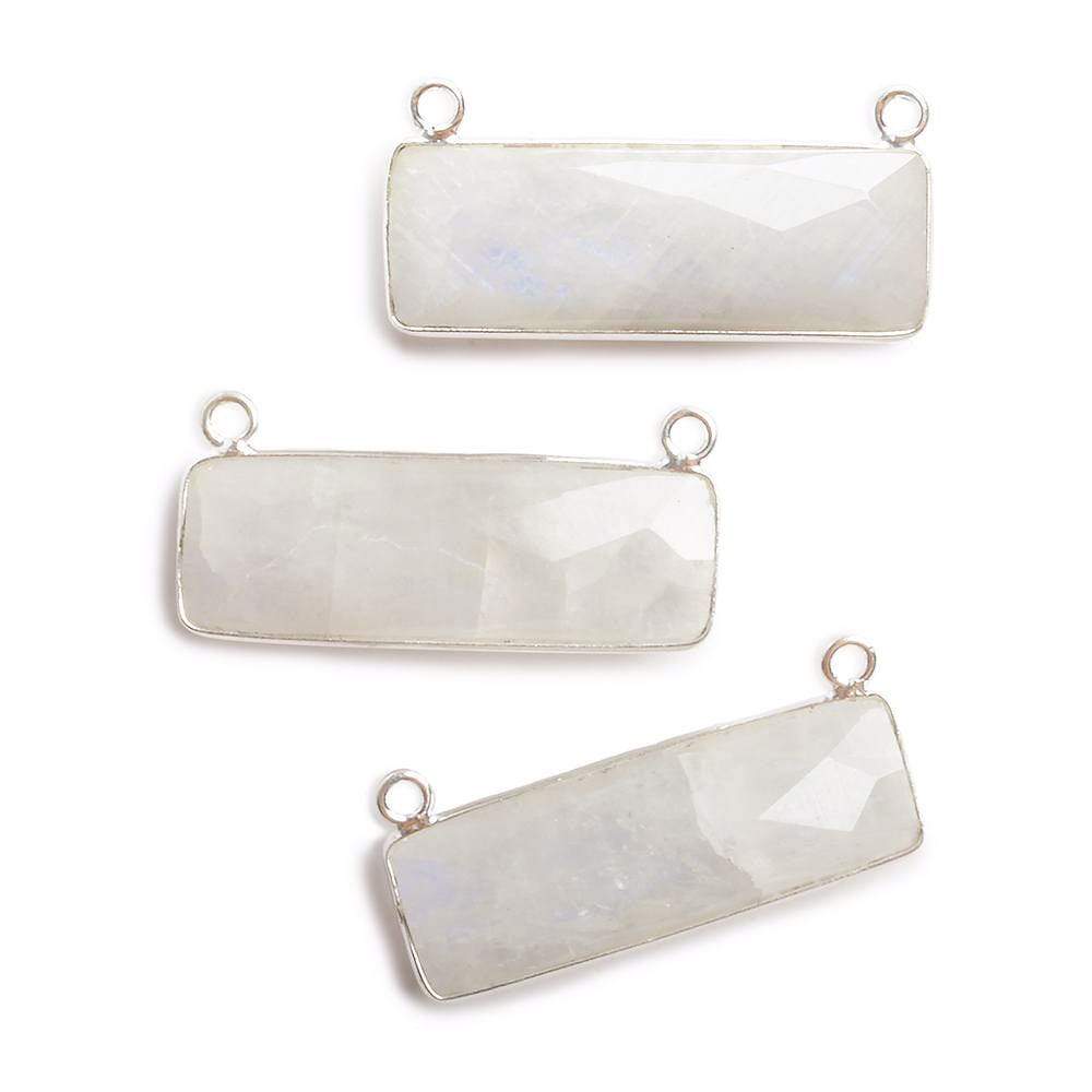 31x11mm Silver Bezel Rainbow Moonstone Bar 2 ring Connector East West 1 pc
