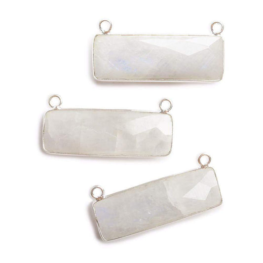 31x11mm Silver Bezel Rainbow Moonstone Bar 2 ring Connector East West 1 pc
