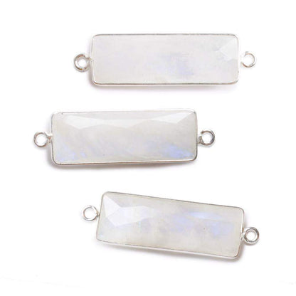 31x11mm Silver Bezel Rainbow Moonstone Bar 2 ring Connector North South 1 pc
