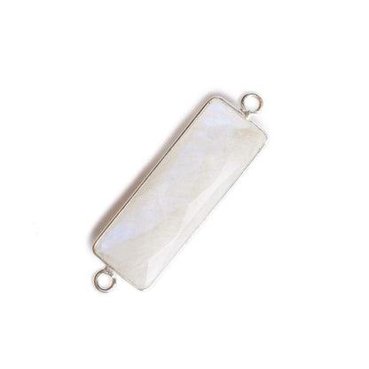 31x11mm Silver Bezel Rainbow Moonstone Bar 2 ring Connector North South 1 pc