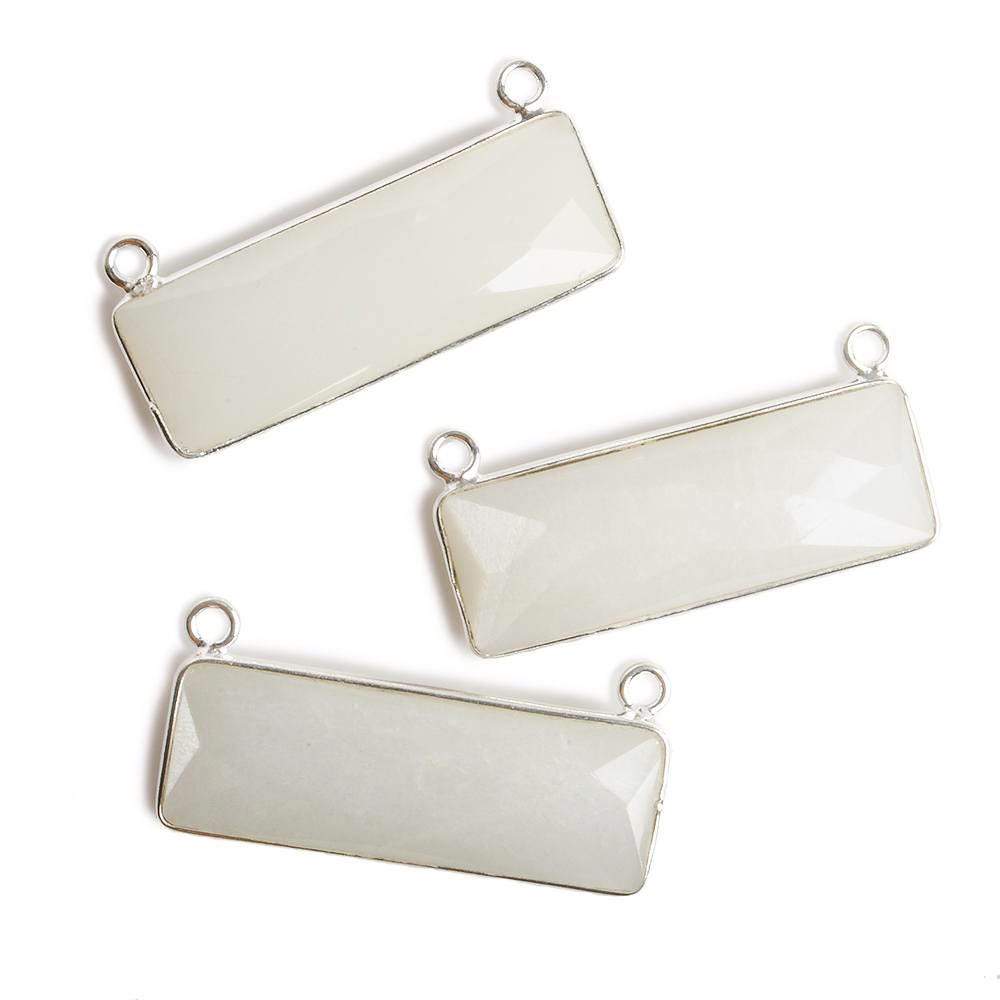 31x11mm Silver Bezel White Moonstone Bar 2 ring Connector East West 1 piece