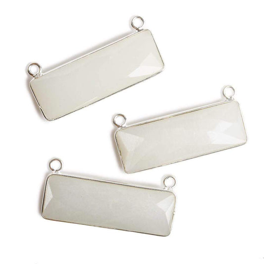 31x11mm Silver Bezel White Moonstone Bar 2 ring Connector East West 1 piece