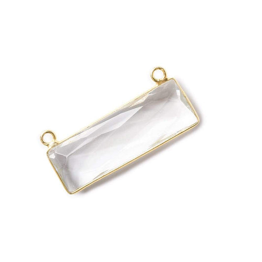 31x11mm Vermeil Bezel Crystal Quartz Bar 2 ring Connector East West 1 piece