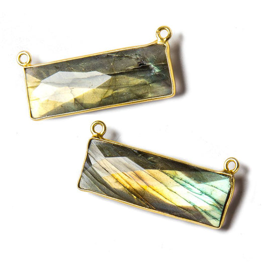 31x11mm Vermeil Bezel Labradorite Bar 2 ring Connector East West 1 piece