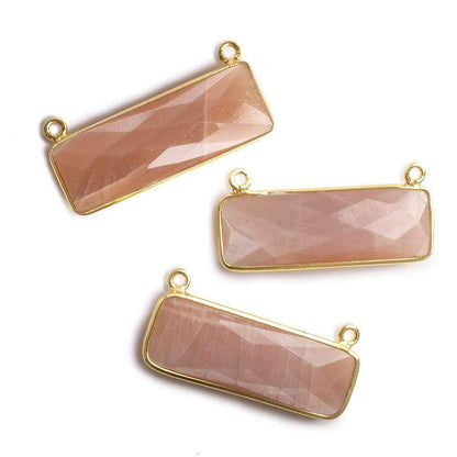 31x11mm Vermeil Bezel Peach Moonstone Bar 2 ring Connector East West 1 pc