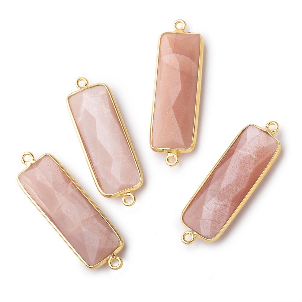 31x11mm Vermeil Bezel Peach Moonstone Bar 2 ring Connector North South 1 pc