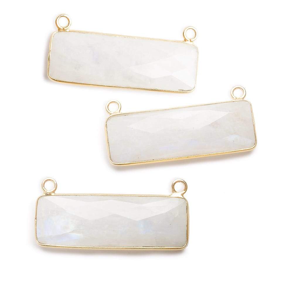 31x11mm Vermeil Bezel Rainbow Moonstone Bar 2 ring Connector East West 1 pc