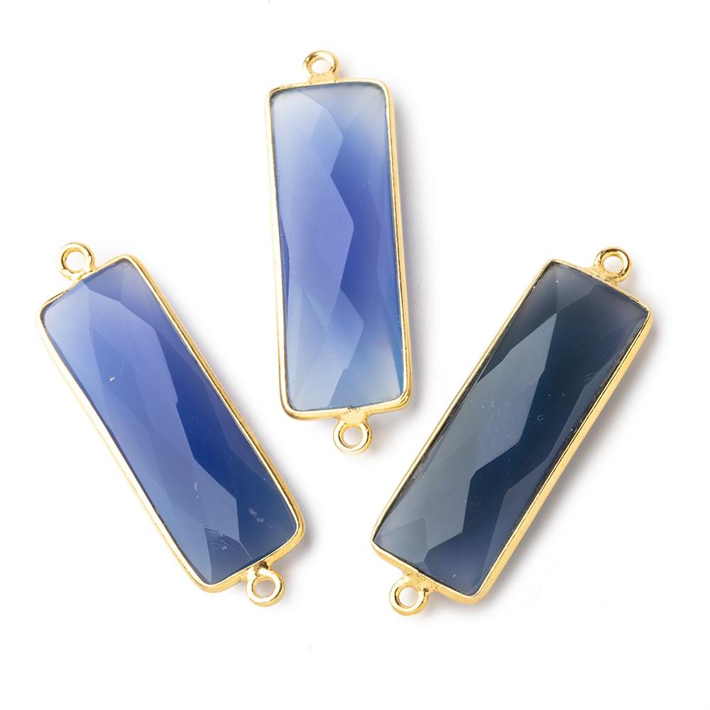 31x11mm Vermeil Bezel Santorini Blue Chalcedony Bar 2 ring Connector North South 1 pc