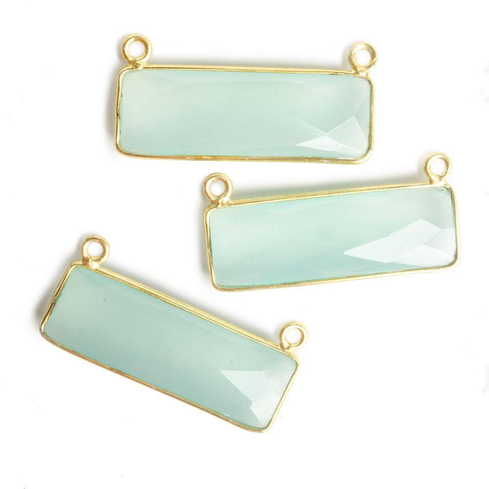 31x11mm Vermeil Bezel Seafoam Chalcedony Bar 2 ring Connector East West 1 pc