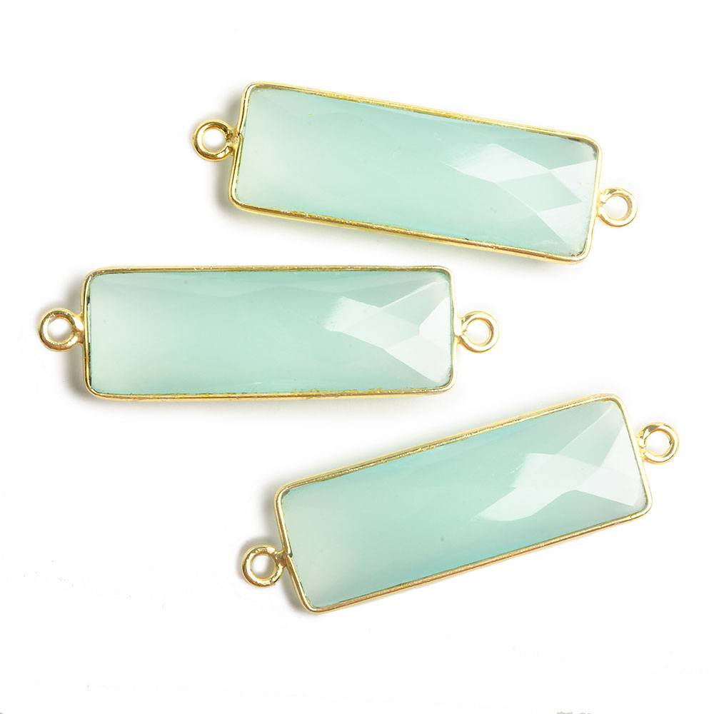 31x11mm Vermeil Bezel Seafoam Chalcedony Bar 2 ring Connector