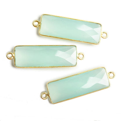 31x11mm Vermeil Bezel Seafoam Chalcedony Bar 2 ring Connector