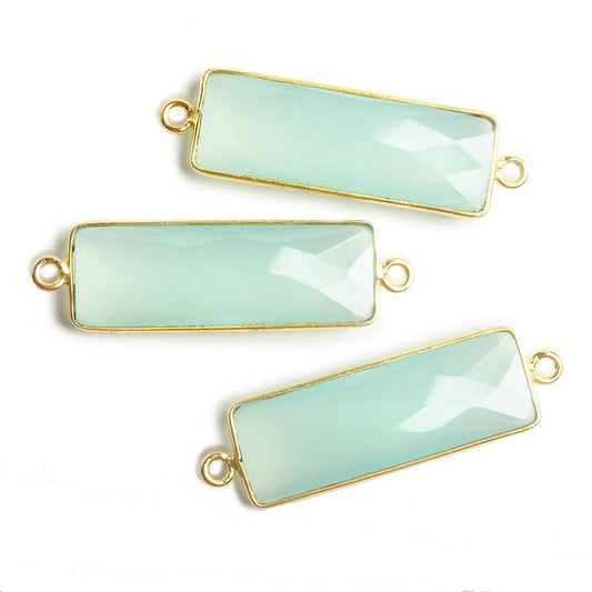 31x11mm Vermeil Bezel Seafoam Chalcedony Bar 2 ring Connector